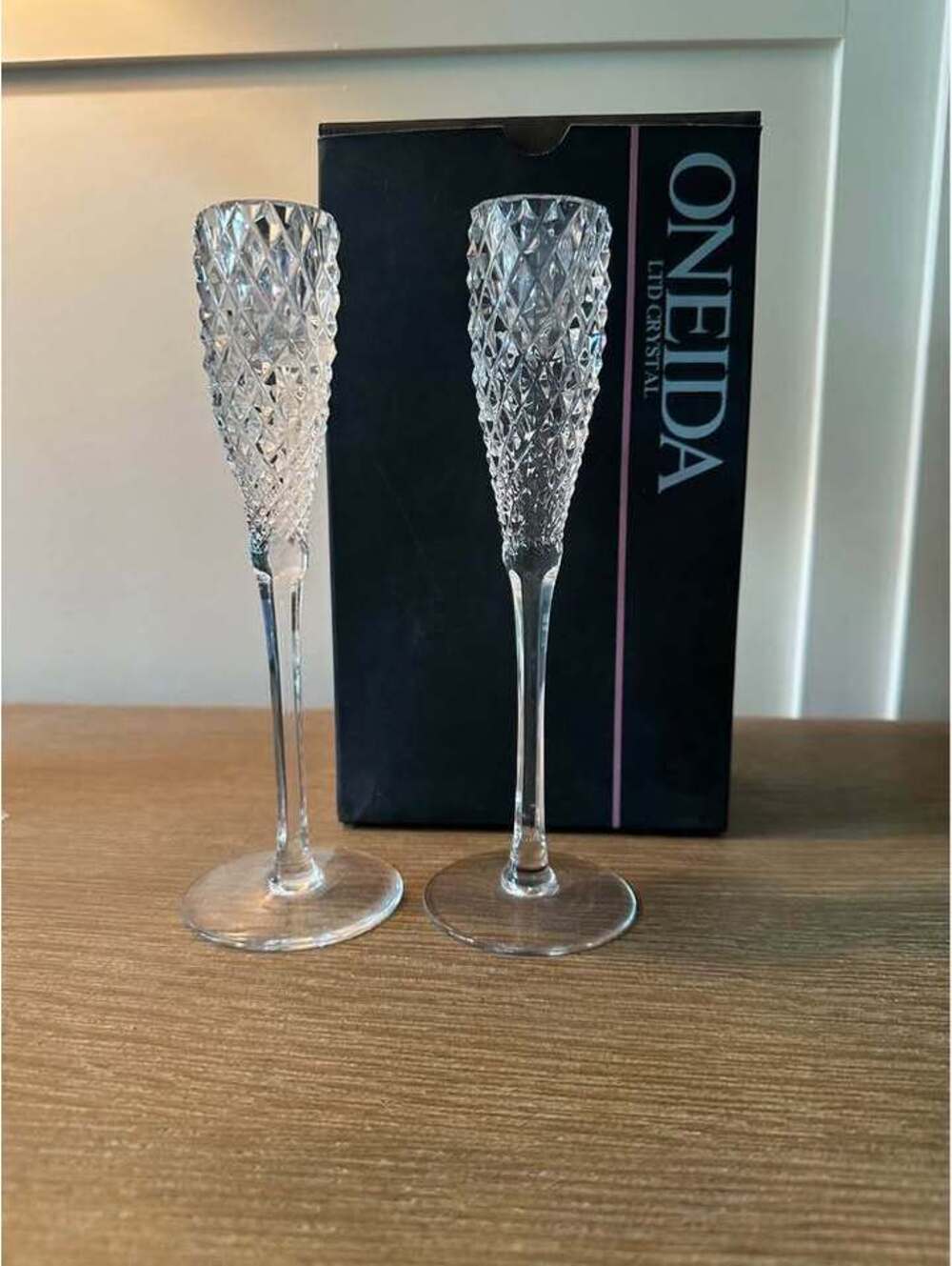 Oneida Ltd Crystal Candle Sticks – Pair with Original Box